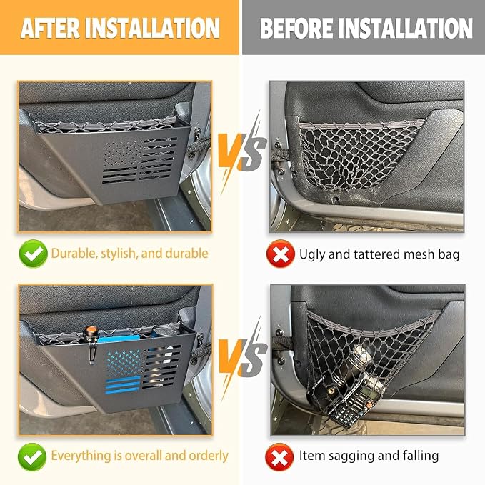MAIKER 4PCS Metal Front Rear Door Storage Box Compatible with 2007-2018 Jeep Wrangler JK 4 Door, Replaces OEM Door Nets, Expands Interior Storage Space