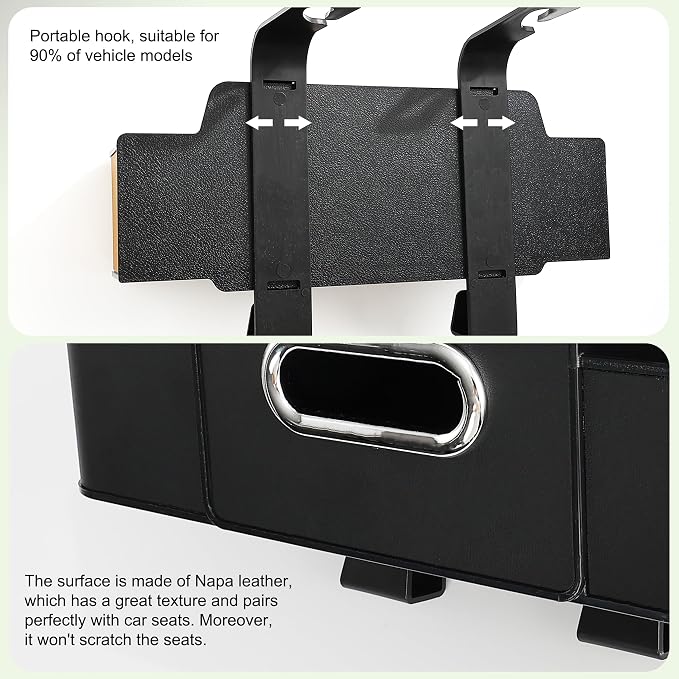 Back Seat Car Organizer, 4+2 in 1 Multifunctional Car Backseat Storage Box with 2 Cup Holders Tissue Box Hook, Car Interior Storage for Travel Phones Snacks Drinks(Black)