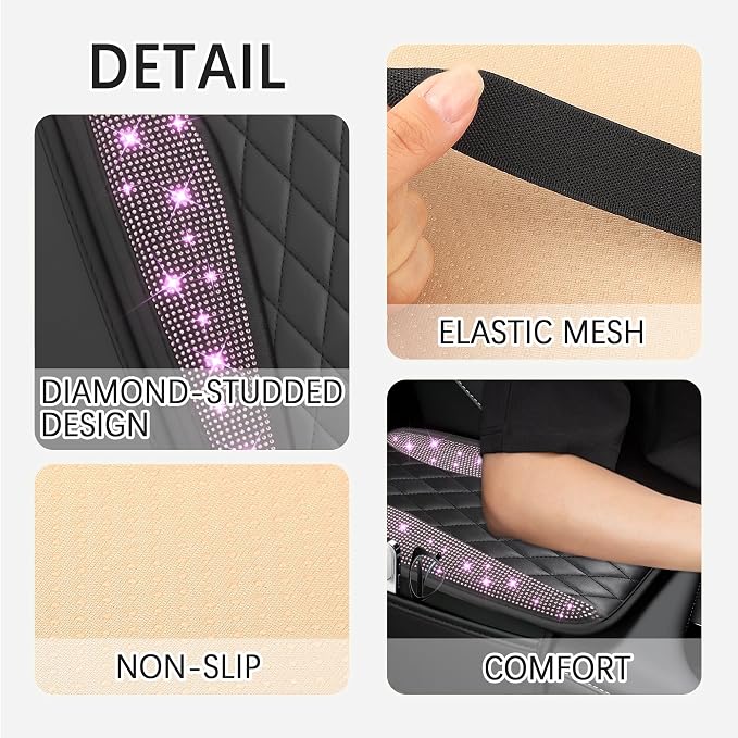 Bling Rhinestones Center Console Covers for Cars,Upgraded Arm Rest Cover for Car with Side Storage Pocket for Car Seat Organizer,Middle Console Cover Stylish Car Decoration (Bling Pink)