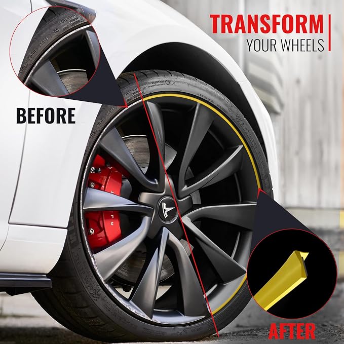PROTECTiQ PRO Universal Rim Protection Trim - Curb Rash Guard with Award-Winning Patented Design and Premium 3M Tape - Fits Up to 4X 24 Wheels, Cars, Trucks, SUVs - Yellow