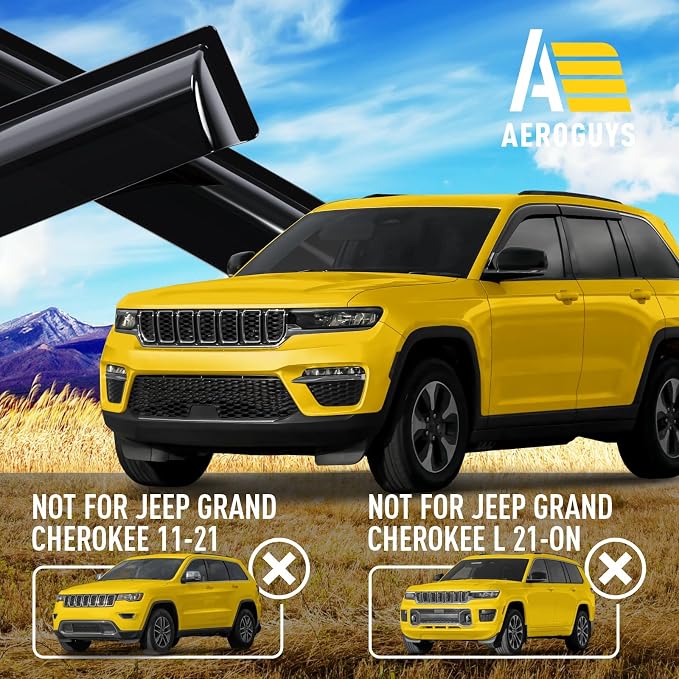 Extra Durable Window Deflectors Tape-On Window Visors Rain Guards Fit for Jeep Grand Cherokee 2022-2026, Sun Visors, Wind Vent for Shades, Exterior Car Accessories - 4pcs. AG0244