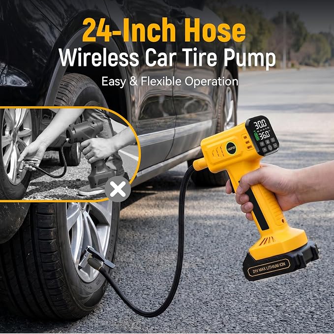 Tire Inflator Portable Air Compressor, Fast Inflation, 160 PSI Cordless Tire Inflator with 21V Rechargeable Battery & 12V Car Power Adapter, Air Pump for Car Tires, SUV, Motorcycle, Bike, Ball