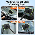 Windshield Cleaner Tool with 6 Reusable Magic Fiber Pads & Spray Bottle, Removable Handle Car Window Wiper Kit for Interior/Exterior Glass, Trucks, SUVs, RV (Dry & Wet Use)
