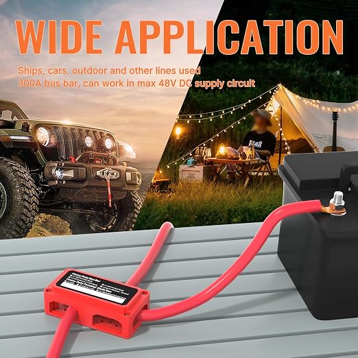 300A Bus Bar 12V DC Waterproof Power Distribution Block with 4 x 3/8" Studs, Heavy Duty Marine Battery Bus Bar Terminal Block 12 Volt for Automotive, Car, Solar Wiring - Positive&Negative