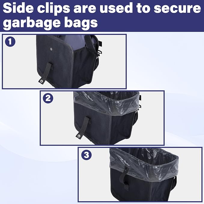 Car Trash Can, 2 Gallons Foldable Leakproof Car Garbage Can, Collapsible Hanging Car Trash Bin for Car Seat, Garbage Bags, Car Interior Accessories