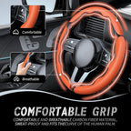 3pcs Car Steering Wheel Cover,Anti-Skid Carbon Fiber Steering Wheel Protector for Men Women,Multiple Color Options,Universal for Most Car Interiors Accessories (Orange 3PCS)