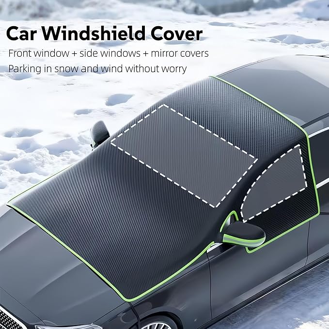 Windshield Snow Cover - Car Windshield Cover for Ice and Snow,Automotive Magnetic Windshield Frost Cover with Side Window and Mirror Protector for Winter Use