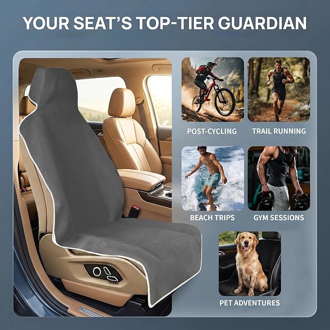 Waterproof Stain Resistant Towel Car Seat Covers，Universal Non-Slip for Gym Workout, Swimming, Beach and Workout Outdoor, Machine Washable(Gray, 1 Pack)