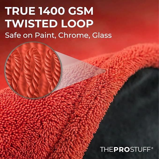 Car Drying Towel 1400 GSM - Ultra Absorbent Twisted Loop Microfiber Towel for Auto Detailing, Scratch-Free Lint-Free Streak-Free Dual-Sided Car Wash Cloth, XL 24"x36"