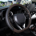 D Shaped Steering Wheel Cover for 14.5-15 inch Flat Bottom Wheels, Breathable Perforated Microfiber Leather, Anti-Slip Grip, Universal Fit for Cars & SUVs, Black and Brown