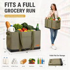 Extra Large Utility Tote Bag - Standing Reusable Grocery Bag with Handle, Collapsible Storage for Shopping, Beach