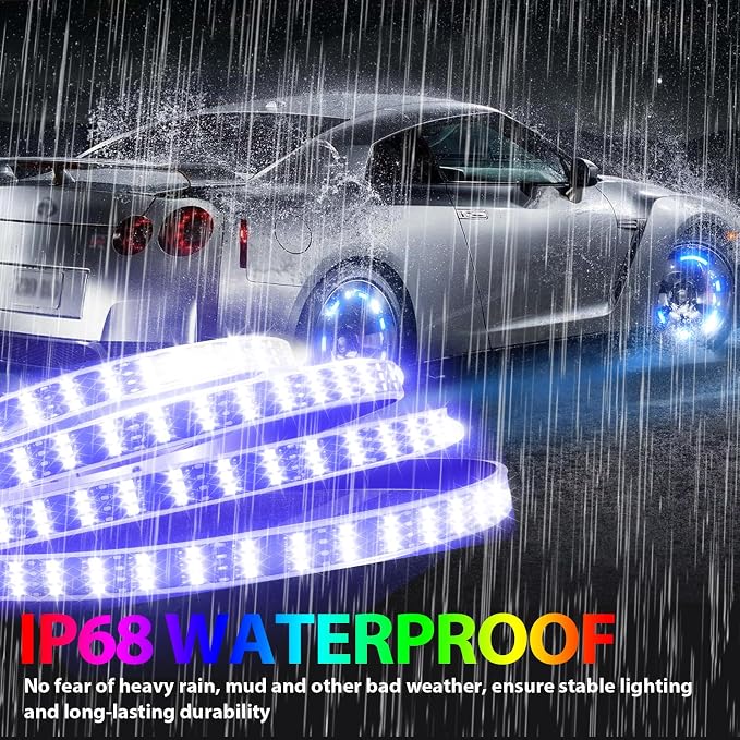 4PCS RGB LED Wheel Rim Lights with Bluetooth and Remote Control,3-Row Wheel Ring Light Kits with Turn Signal and Braking Function Tire Lights for Pickup Truck SUV Car (15inch)