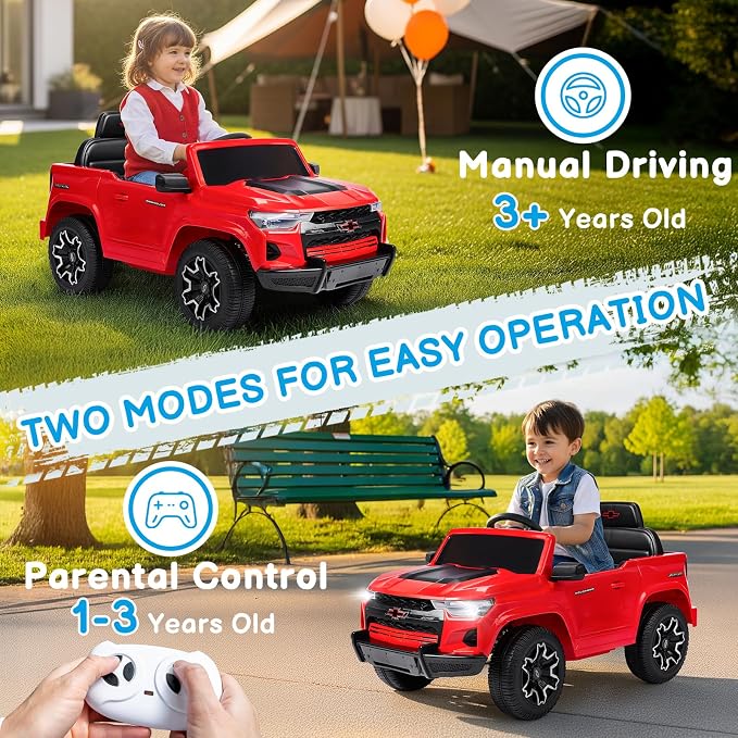 Licensed Chevrolet Colorado Electric Car for Kids, 12V Ride on Toys for Toddlers with Remote Control, Battery Powered Electric Car Ride On Vehicle w/Bluetooth, Soft Start, LED Lights - Red