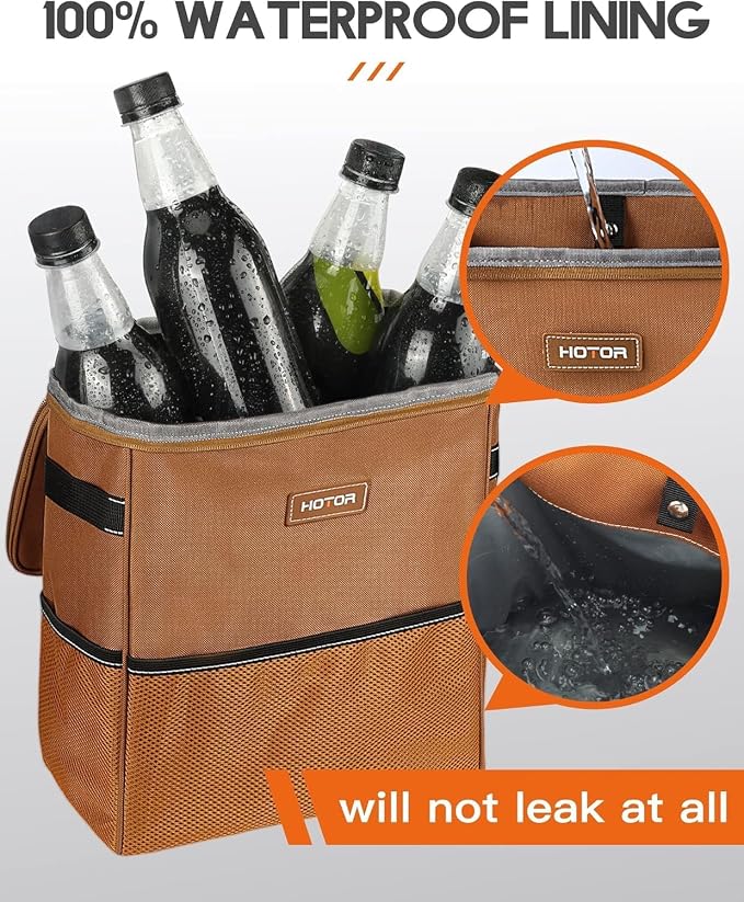 3 Gallons Car Trash Can, Ultra Large Capacity Organizer and Storage with Adjustable Straps & Magnetic Snaps, Waterproof Car Accessory for Interior Car Stuff Storage, Brown