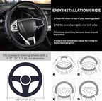 PU Leather Car Steering Wheel Cover with Anti-Slip Grip, for Women and Men, Universal Fit for 14.5-15 Inch Cars, Trucks, SUVs (Black (Round), Medium(Standard) Size[14 1/2''-15''])