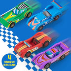 4 DIY Wooden Race Cars-Build & Paint Your Own Wood Craft Kit, 4 Race Cars Toy, Easy to Assemble Arts Crafts Kit, Birthday Party Presents for Kids Boys and Girls
