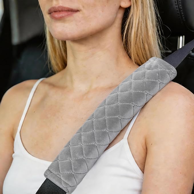 Soft Auto Seat Belt Cover Seatbelt Shoulder Pad Cushions 2 PCS Universal Fit for All Cars and Backpack for a More Comfortable Driving (Light Grey)