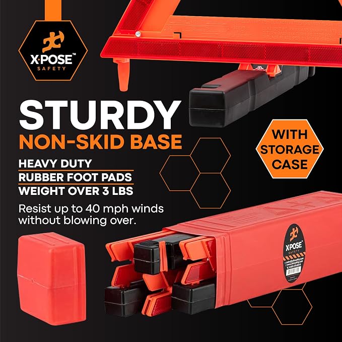Reflective Emergency Triangles – 6 Kits (18 Triangles) – DOT Approved Roadside Car Safety Warning Reflectors – Red & Orange Automotive Vehicle Hazard Visibility Markers