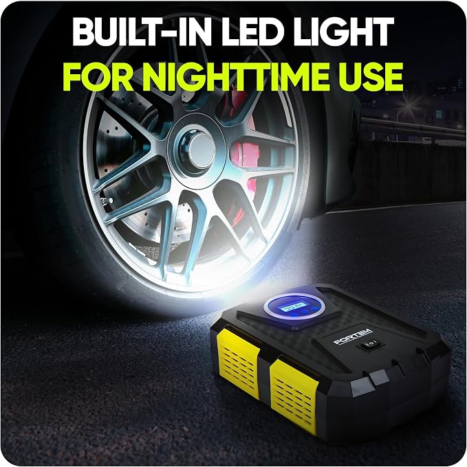 Tire Inflator Portable Air Compressor, Air Pump for Car Tires and Bikes, Car Tire Pump w/Auto Shut Off, 150 PSI, 12V DC, LED Light, Carrying Case, Perfect For Men, Women