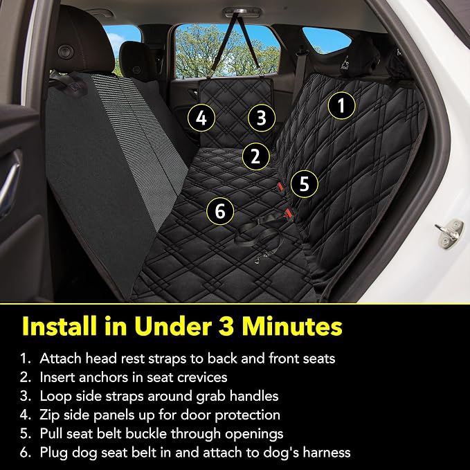 Dog Car Seat Cover with Mesh Window, Heavy-Duty Pet Seat Cover for Back Seat, Extra Padded Non-Slip Dog Hammock, Water-Resistant Back Seat Protector for Cars Trucks and SUVs (54" W x 58" L)