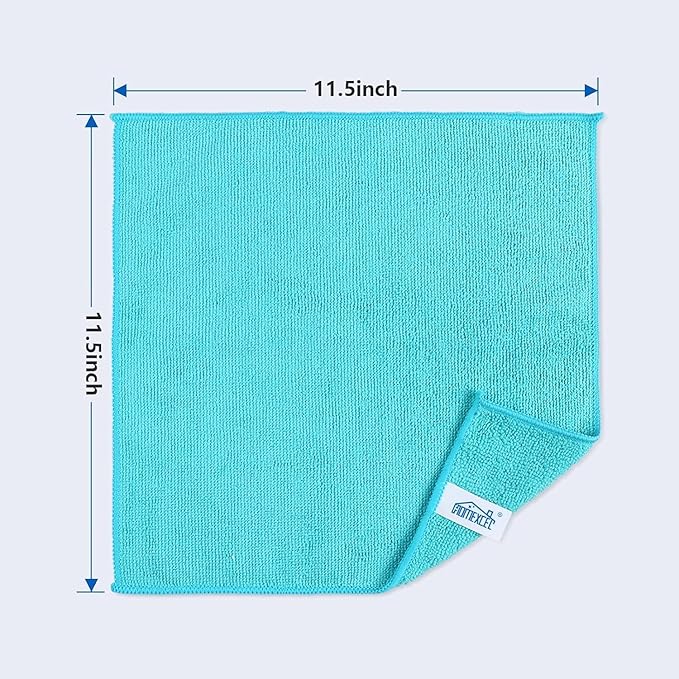 Microfiber Cleaning Cloth 210GSM, Pack of 12, Size:11.5" x 11.5", Ultra-Soft, High-Density Non-Abrasive Cleaning Towels for Cars, Glass, Kitchen, Reusable Rags, Blue/Green/Yellow/Pink
