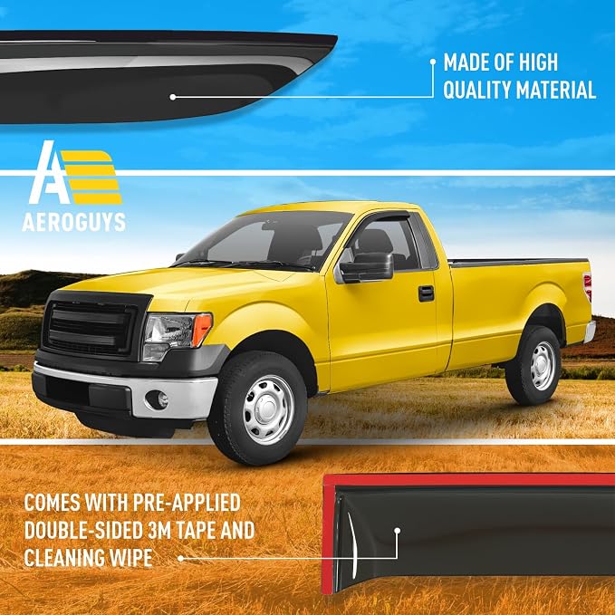 Extra Durable Window Deflectors Tape-On Window Visors Rain Guards Fit for Ford F150 2009-2014 Regular Cab, Sun Visors, Wind Vent for Shades, Exterior Car Accessories - 2pcs. AG0045