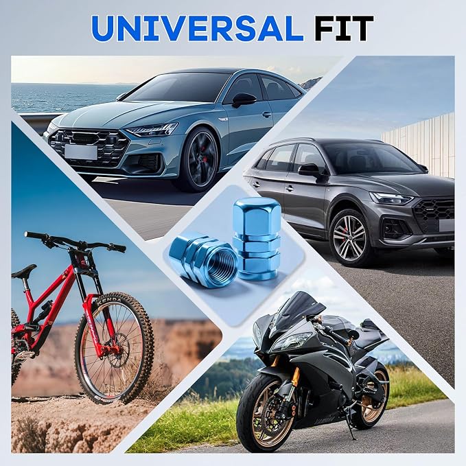 Car Tire Valve Stem Caps, 12pcs Air Caps Cover, Universal for Cars, SUVs, Bike, Trucks and Motorcycles-Pale Blue