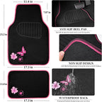 Embroidery Butterfly and Flower Car Floor Mats, Pink Car Floor Mats Universal Fit 95% Automotive,SUVS,Sedan,Vans,for Cute Women,Girly,Set of 4 (Black with Pink)