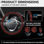 Red Dragon Scales Steering Wheel Cover for Women, Anti-Slip Car Steering Wheel Cover with 2 Pcs Cup Holders Neoprene Breathable Car Accessories Universal 15 Inch Auto Interior Decor