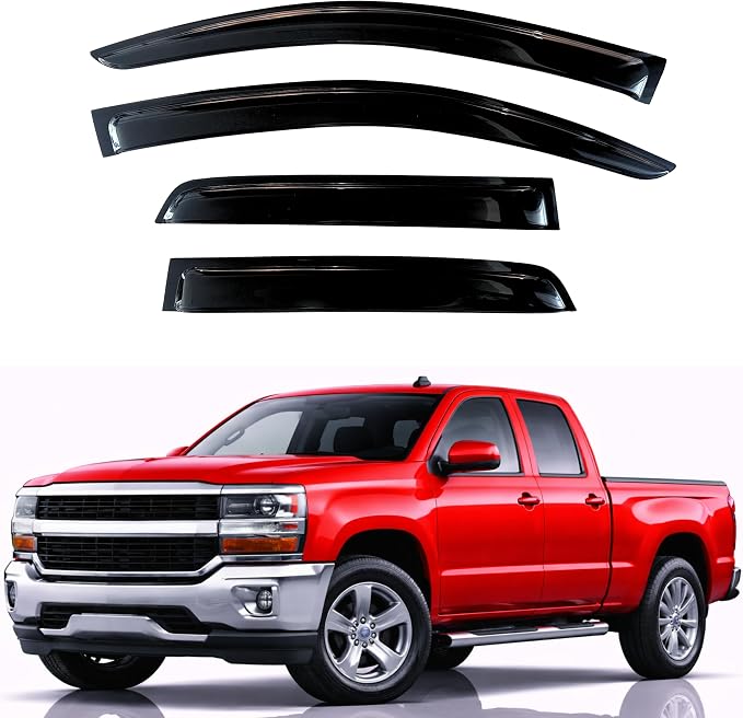 KPY Rain Guards for 2014-2018 Chevrolet Silverado/GMC Sierra 1500 Double Cab, Out-Channel Window Visor Vent Deflector, Truck Accessories for 2015-2019 Chevy Silverado/Sierra 2500HD 3500HD Extended Cab