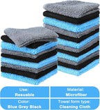 Cleaning Cloth Dry Erase Cloth Cleaning Rags Reasonable Kitchen Towels Microfiber Towels Cars Wash(6 x 6 Inch,Blue/Gray/Black,50 Pcs)
