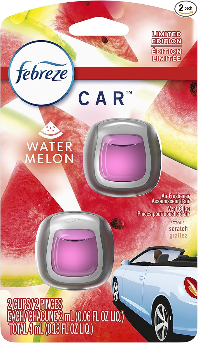 Vent Clip Car Air Freshener, Odor Eliminator, Watermelon Scent, 2 CLIPS