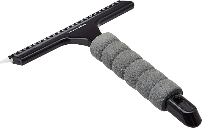 All-Purpose Window Squeegee with Handle for Car Windshield, Shower, Glass, Mirror Cleaning, Silicone Rubber Blade, Streak-Free Results, Lightweight, Black, 8-inch