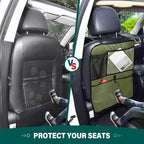 Army Green Seat Back Organizer Vehicle Seat Back Organizer Kick Mat, Seat Protectors for Back of Front Seats, 2 Pack