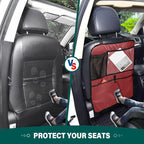 Wine Red Car Seat Organizer for Kids Backseat Kick Mat with Adjustable Strap Seat Back Protectors for Vehicle SUV Car 1 Pcs