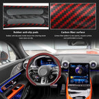 Sun Walker Carbon Fiber Car Steering Wheel Cover, 15" Anti-Slip Wear-Resistant Steering Wheel Protector Stylish Interior Decor, Ultra-Thin Comfortable Leather Wheel Cover for Women Men (Red)