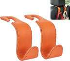 Car Seat Headrest Hook Universal Vehicle Storage Hanger Leather with Metal Car Seat Back Organizer for Handbag Purse Coat Orange 2 Pack