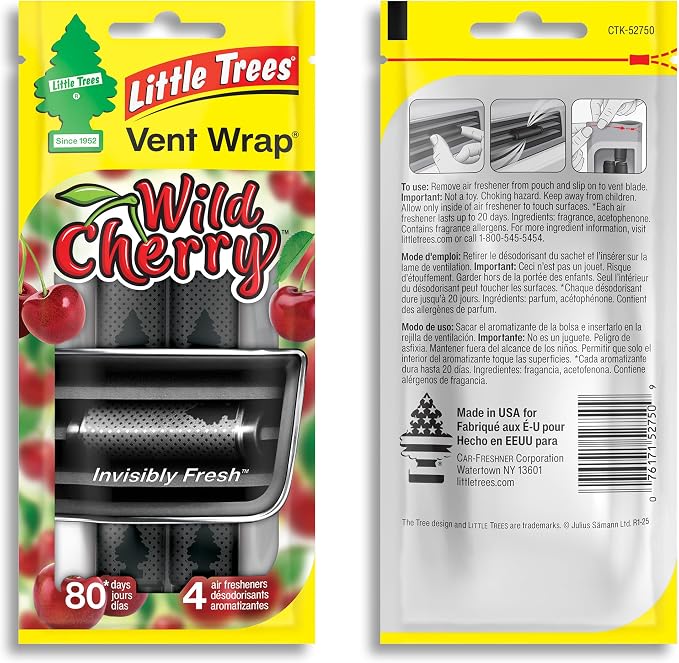 Car Air Freshener | Vent Wrap Provides Long Lasting Scent, Invisibly Fresh | 16 Air Fresheners | Wild Cherry