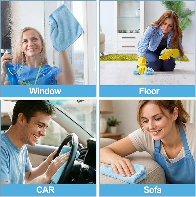 Cleaning Cloths for Cars 16 x 16 Inch Ultra Absorbent Towels Drying Microfiber Reusable Cleaning Supplies House Kitchen Window Microfiber Towel(Light Blue,60 Pcs)