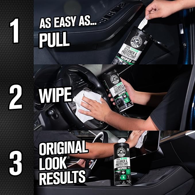 Total Interior New Car Smell Cleaner & Protectant Wipes – All-in-One Interior Cleaning Wipes for Dashboards, Vinyl, Leather, Fabric & Glass – Cleans & Protects, New Car Scent, 30 Ct