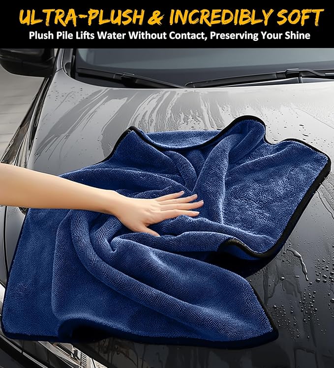 2-Pack Long-Reach Pro Car Drying Towels, 48"x32" Extra Large Super Absorbent Towels, High GSM Twisted Loop, Streak-Free Single-Sided Microfiber for Car Detailing, SUV, Truck (Dark Blue)