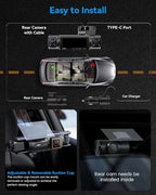N7 PRO 4K STARVIS 4 Channel Dash Cam, 360° View Front Rear and Dual Inside Camera, WiFi 6 & GPS, 8-IR Night Vision, 2160P Dash Camera for Cars, 3.18" IPS, 24/7 Parking Mode, Free 64GB Card