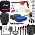 35Pcs Car Wash Detailing Kit Cleaning Kits with Foam Gun Sprayer Collapsible Bucket Brush Large Wash Mitt Towels Complete Interior Exterior Car Washing Supply Set Black