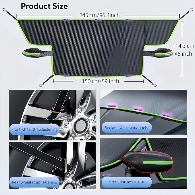 Windshield Snow Cover - Car Windshield Cover for Ice and Snow,Automotive Magnetic Windshield Frost Cover with Side Window and Mirror Protector for Winter Use