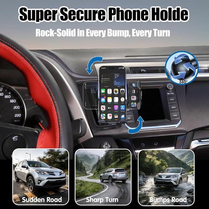 Car Phone Mount for Toyota RAV4 2013-2018 | 15W Wireless Fast Charging, Auto-Clamping Center Console, One-Hand Operation, 360° Adjustable, Without Blocking Airflow