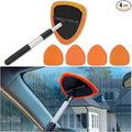 Windshield Cleaner Tool - Portable Car Interior Window Cleaning Kit with Extendable Handle, 4 Microfiber Towel Pads, Auto Glass Wiper for Windshield, Universal for RV, SUV, Truck (Orange)
