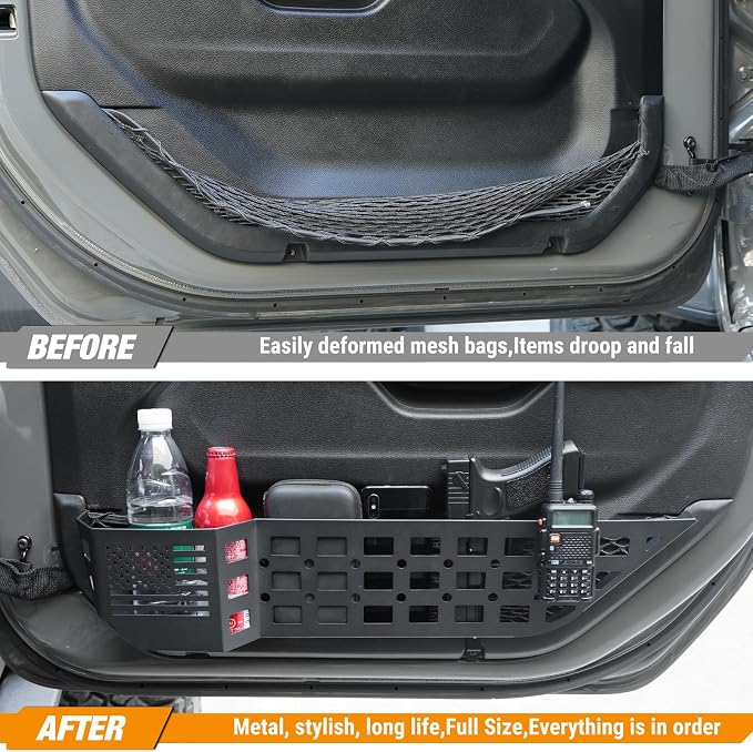 Metal Front & Rear Door Storage Box Pockets Door Side Insert Organizer with Cup Holder Compatible with 2018-2024 2025 Jeep Wrangler JL JLU & 2020-2024 2025 Gladiator JT Interior Accessories, 4pcs