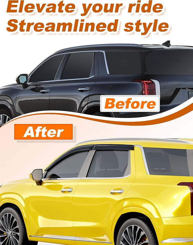 Extra-Thick Window Rain Guards Fit for Hyundai Palisade 2020-2025 SE SEL XRT Rain Guards Tape-on Side Window Deflectors Visors Vent Visors Vent Shades Car Accessories