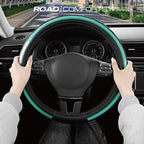 Leather Steering Wheel Cover – Black & Green Universal Fit 14.5-15 Inch, Microfiber Leather, Anti-Slip & Breathable Design for Men and Women