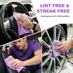 12 Pcs Microfiber Towels for Cars, 800 GSM Plush Drying Cleaning Cloth Bulk, 16 x 16 Inch Thick Absorbent Wash Detailing Towels for Car Polishing, House, Kitchen Cleaning(Purple)